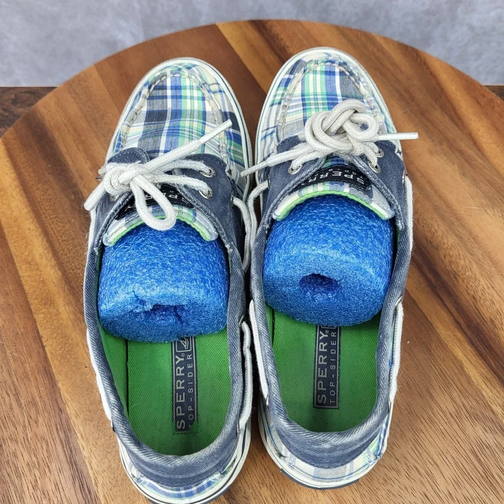 Sperry Top Sider Boat Shoes Womens 6 M Blue Plaid Canvas Loafers Slip On 9755828